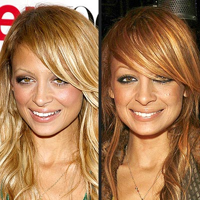 Nicole Richie Blonde, Straight Updo with Bangs and Highlights