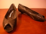 Nina (John David Shoes)  Black sequins, peep-toe, kitten heel. Going-to-a-wedding kind of shoes.